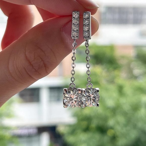 Certified 2ct. t.w. Moissanite Diamond Drop Earrings NEW A - Picture 10 of 13